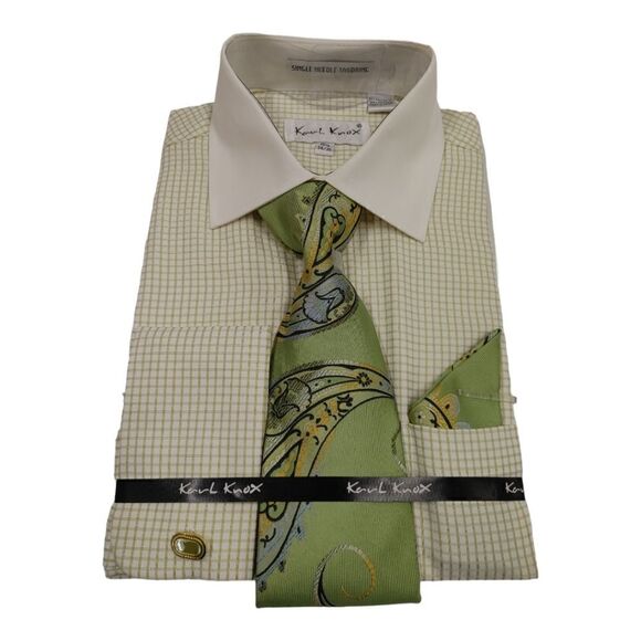 MEN'S KARL KNOX LT. GREEN AND IVORY BOX PATTERN COMBO SET. SX4474. - Picture 2 of 5